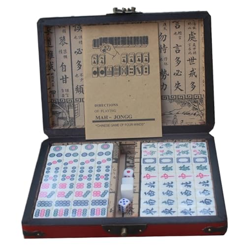 Nyutcwe Mahjong -Fliesen Set Antique Chinese Mahjong Game Set tragbare Reise mit Aufbewahrungsbox, Anweisungen, Würfel und Ersatzfliesen, 0, 9 x 0, 6 x, 5 Zoll für Jede Fliese von Nyutcwe