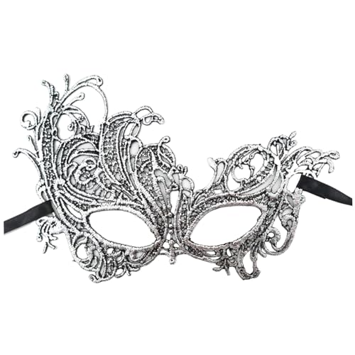 Nyutcwe Masquerade -Maske, Silberspitzenmaske für Paare Frauen Mann mit Band bequeme Passform halb für Maskerade -Balls Party und Karneval Gras von Nyutcwe