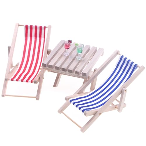 Nyutcwe Mini Dollhouse Accessoires, 1:12 Hölzer Dollhouse Tisch und Strandstuhl, Klapptisch und Stühle für Handwerksbehörden Mini von Nyutcwe