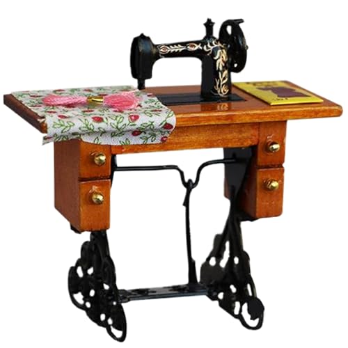 Nyutcwe Miniaturnähmaschinen Vintage Spielzeugnähmaschine Realistische Mini 3x3 Zoll 1:12 Skala Dekorative Miniatur für Puppenhaus von Nyutcwe