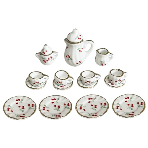 Nyutcwe Miniaturpuppenhauszubehör, 15 PCS Miniature Dollhouse Accessoires, 1/12 Skala -Mini -Tee -Set, Keramik -Teapot -Tasse für Kinder von Nyutcwe