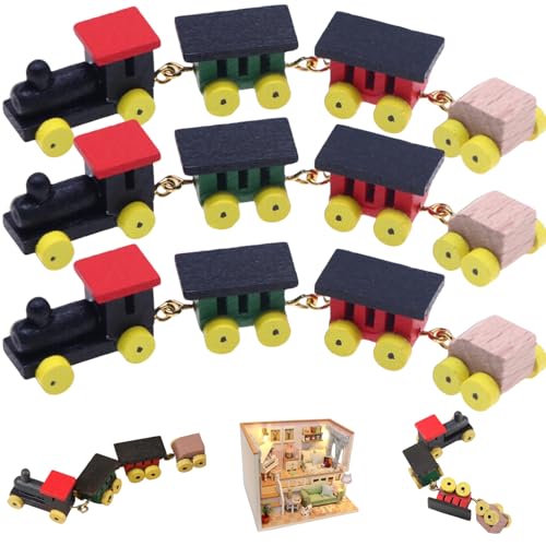 Nyutcwe Miniaturzug Set, 3 Simulation Doll Haus Dampfzug, Natrual hölzerne Mini -Puppenhaus Miniaturen, sichere Miniatur -Tat -to -Spielzeuggeschenke für Kinder von Nyutcwe