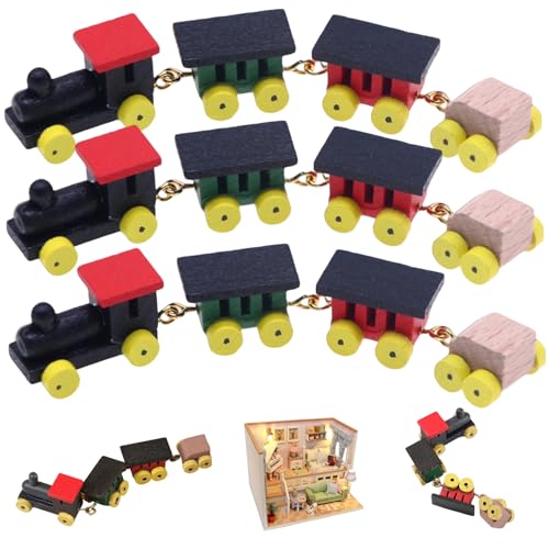Nyutcwe Miniaturzug Set, 3 Simulation Doll Haus Dampfzug, Natrual hölzerne Mini -Puppenhaus Miniaturen, sichere Miniatur -Tat -to -Spielzeuggeschenke für Kinder von Nyutcwe