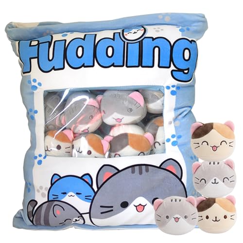 Nyutcwe Nette Kissen, Snackkissen mit 8 Mini -Katze -Stoffspielzeug, 14x18 -Zoll -Katzenkissen mit klarem Fenster und abnehmbaren Plüschpuppen, Weihnachtsgeburtstagsgeschenk für Kinder Nyutcwe Nette Kissen, Snackkissen mit 8 Mini -Katze -Stoffspielzeug, 14x18 -Zoll -Katzenkissen mit klarem Fenster und abnehmbaren Plüschpuppen, Weihnachtsgeburtstagsgeschenk für Kinder von Nyutcwe