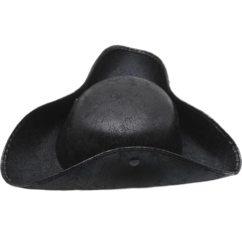 Nyutcwe Piratenkostümmänner, Vintage-Falten-Tricorn-Piratenhut mit Schnappschüssen, altmodischer Kapitäne Hut für Themenparty Cosplay Carnival Kostüm Männer von Nyutcwe