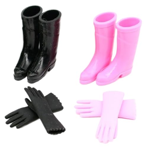 Nyutcwe Puppenschuhe, 4 Paare 1 12 Maßstab lebensee Puppenstiefel und Handschuhe, Plastik -Mini -Schuhe, Mini -Regenstiefel für Kinder tun, um Spielpuppenhauszubehör zu Spielen von Nyutcwe