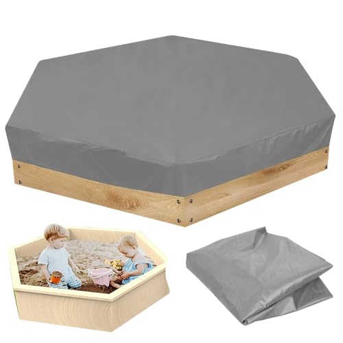 Nyutcwe Sandkastenabdeckung wasserdichtes hexagonales 55x43inch 210d Oxford Stoffkastenabdeckung UV Schutz staubdes Kordelzug Sandbox für Outdoor, Grau von Nyutcwe