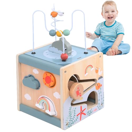 Perlenlabyrinth Box, Naturhölzernerkind-Achterbahnwürfel Würfel-Sach-Thema Räumliche Argumentation Perle Maze Classic Early Education Hand-Eye-Koordination Spielzeug für Kleinkinder 36+ Monate von Nyutcwe