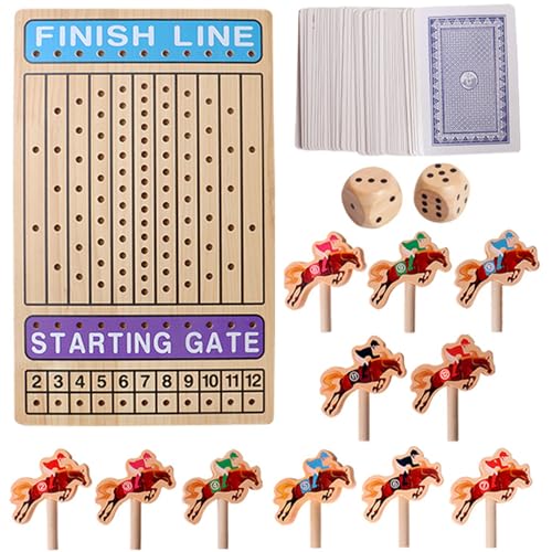 Pferderennen Brettspiel, 12x19 Großes Pferderennspielbrett mit 11 Holzpferden, 2 Würfel & Karten, zuverlässiges Holz zum Geburtstag oder Urlaubsgeschenkrennen Pferderennen Brettspiel, 12x19 Großes Pferderennspielbrett mit 11 Holzpferden, 2 Würfel & Karten, zuverlässiges Holz zum Geburtstag oder Urlaubsgeschenkrennen von Nyutcwe