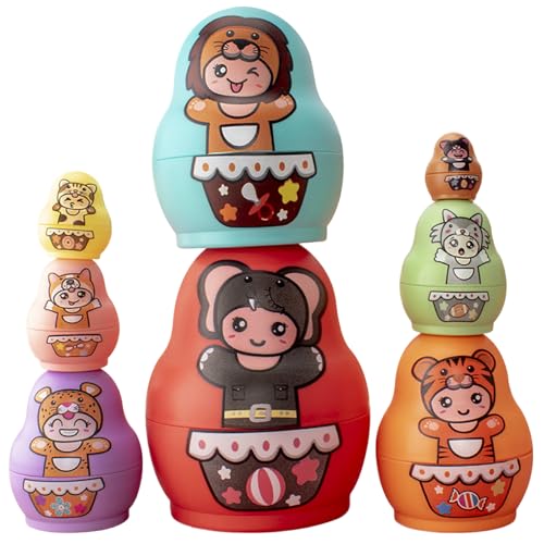 Russische Puppen für Kinder, 8pcs stapelbare Nistpuppen für Kleinkinder, hölzernen süßen russischen Nisting, Bildungscartoon Matryoshka -Puppe für Jungen Mädchen Geschenke (zufällige Farbe) von Nyutcwe