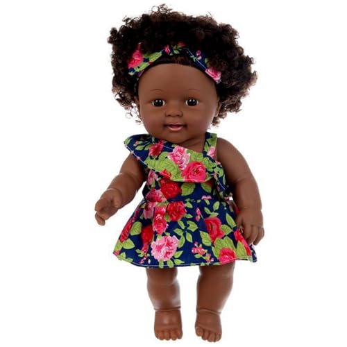 Schwarze Babypuppen, 12 Zoll Amerikaner Afrikaner realistischer Babypuppen mit Kleid, beweglicher Gelenk und lockige Haare weiche waschbare dunkle Hautpuppe für Kinder Geschenke schwarze Puppen Schwarze Babypuppen, 12 Zoll Amerikaner Afrikaner realistischer Babypuppen mit Kleid, beweglicher Gelenk und lockige Haare weiche waschbare dunkle Hautpuppe für Kinder Geschenke schwarze Puppen von Nyutcwe