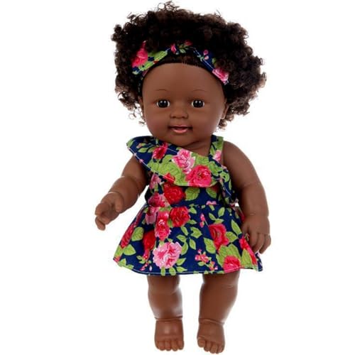 Schwarze Babypuppen, 12 Zoll Amerikaner Afrikaner realistischer Babypuppen mit Kleid, beweglicher Gelenk und lockige Haare weiche waschbare dunkle Hautpuppe für Kinder Geschenke schwarze Puppen Schwarze Babypuppen, 12 Zoll Amerikaner Afrikaner realistischer Babypuppen mit Kleid, beweglicher Gelenk und lockige Haare weiche waschbare dunkle Hautpuppe für Kinder Geschenke schwarze Puppen von Nyutcwe