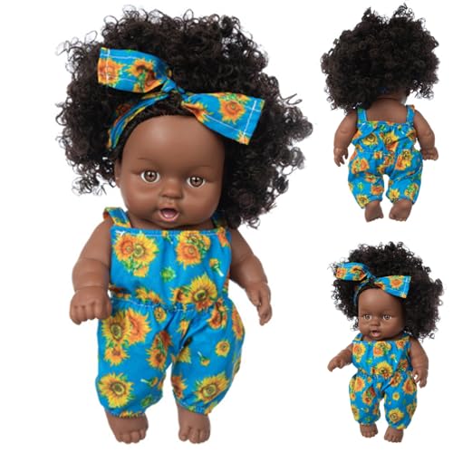 Schwarze Babypuppen, 8 Zoll Amerikaner Afrikaner realistischer Babypuppen mit Kleidung und Haarband, bewegliche Gelenk lockige Haare Waschbare dunkle Hautpuppe für Kindergeschenke, blaue schwarze Pup Schwarze Babypuppen, 8 Zoll Amerikaner Afrikaner realistischer Babypuppen mit Kleidung und Haarband, bewegliche Gelenk lockige Haare Waschbare dunkle Hautpuppe für Kindergeschenke, blaue schwarze Pup von Nyutcwe
