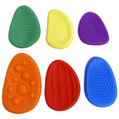 Sensorische Steine ​​6PCs strukturiertes Verschiedenes Silikon-Sorge-Stein für beruhigende, unterhaltsame und Stressbekämpfung, flexible und ruhige Zappelspielzeug für Kinder mit Aufbewahrungsbox von Nyutcwe