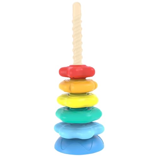 Spinning Fidget Toy, farbenfrohe Plastik-Spin-Spielzeug mit Basis 6 Regenbogenringstapler Angst Stress Relief Spin-Spielzeug sensorisches Bildungsdekompressionsspielzeug für Kleinkinder 1-2 von Nyutcwe