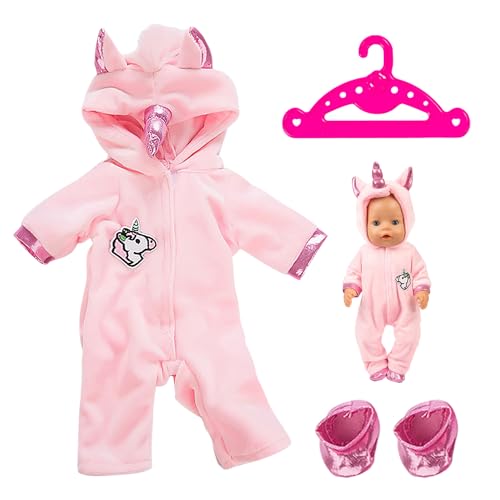 1 Rosa Puppenkleidungs- Und Schuhset, 1 Kleiderbügel Mit Ohren Und Hörnern, Winter-Einteiler, Babykleidungszubehör, Puppenspielzeugkleidung (43 cm) von NyxSeat