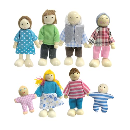 8-teiliges Holzfiguren-Set, Puppenhaus-Zubehör, Kinderspielzeug-Zubehör, Mini-Puppen-Set für Spielzimmer oder Sammlungsausstellung von NyxSeat