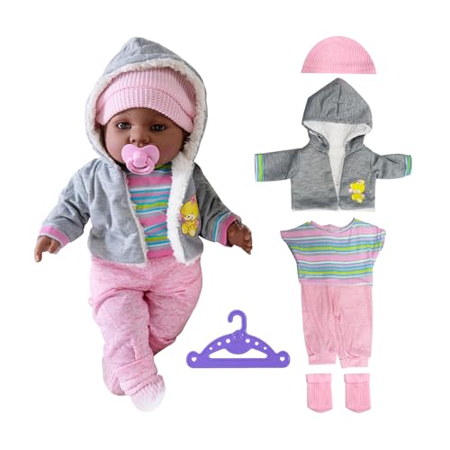 NyxSeat 1 Rosa Puppenkleidungsspielzeug, 1 Kleiderbügel, Inklusive Jacke, Hemd, Hose, Mütze Und Socken, Baby-geburtszubehör, Winterplüschpullover, Dicker Puppenmantel (43 cm) von NyxSeat