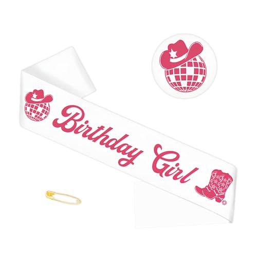 Nzexlyva Geburtstagsschärpe für Mädchen, bunter Schriftzug "Birthday Girl", Gürtel und Krone, lustige weiß-rosa Geburtstagsschärpe, Party-Dekorationen, perfektes Geburtstags- und Party-Accessoire für von Nzexlyva