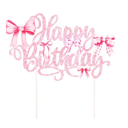Nzexlyva Happy Birthday Cake Topper, Glitter Birthday Cake Decorations, Pink Cake Decorations with Happy Birthday Sign Topper for Girls Women Birthday Theme Party Supplies Wedding von Nzexlyva