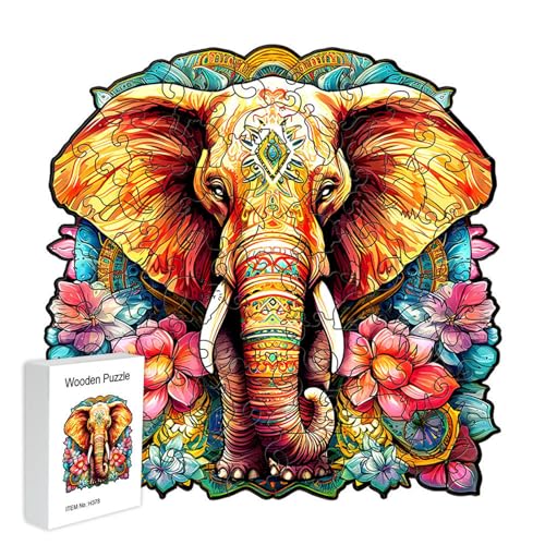 Holzpuzzle Erwachsene, Wooden Puzzle Unregelmäßige Einzigartige Form Puzzleteile, Holzpuzzle Tierform, Holz Puzzle Mit Geschenkbox Aus Holz (M, Elefant H378) von Nzoike