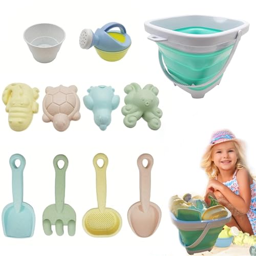 Nzoike Sandspielzeug Set – 11-teiliges Sandkasten Spielzeug für Kinder, Faltbarer Eimer, Schaufel, Harke, Förmchen, langlebiges Strandsandspielzeug für Jungen & Mädchen, Sommer Outdoor Geschenk von Nzoike
