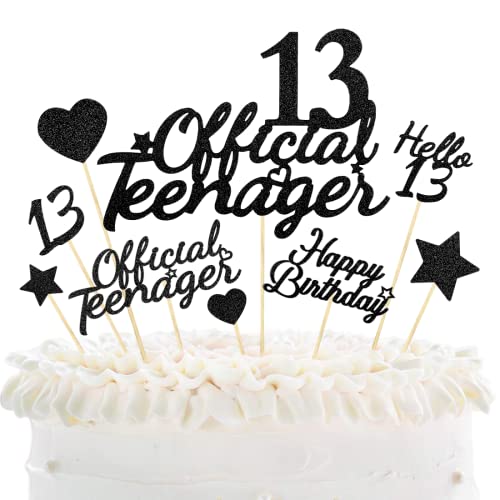 13. Geburtstag Cupcake Topper, 13 Geburtstag Tortendeko, Official Teenager Cake Topper, Hello 13th Kuchen Topper, Glitze Happy 13th Birthday Kuchendeko für Mädchen Junge 13. Geburtstag Party Deko von O-Kinee