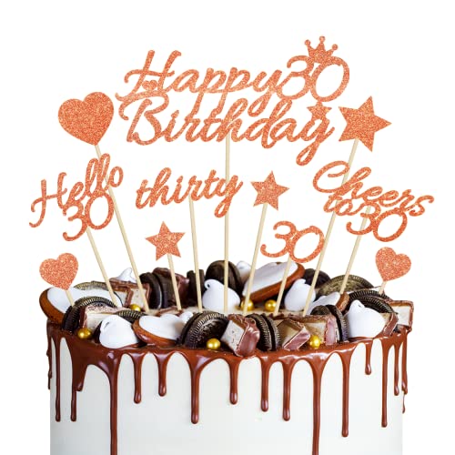 Tortendeko 30 Geburtstag, Kuchendeko 30. Geburtstag Rosagold, Glitze Happy Birthday Cake Topper, Hello 30th Geburtstag Kuchen Deko, Geburtstagsdeko für 30. Geburtstag Frau Männer von O-Kinee