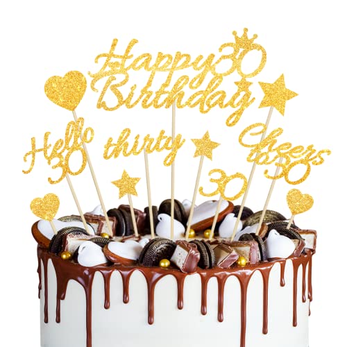 Tortendeko 30 Geburtstag, Kuchendeko 30. Geburtstag Gold, Glitze Happy Birthday Cake Topper, Hello 30th Geburtstag Kuchen Deko, Geburtstagsdeko für 30. Geburtstag Frau Männer von O-Kinee