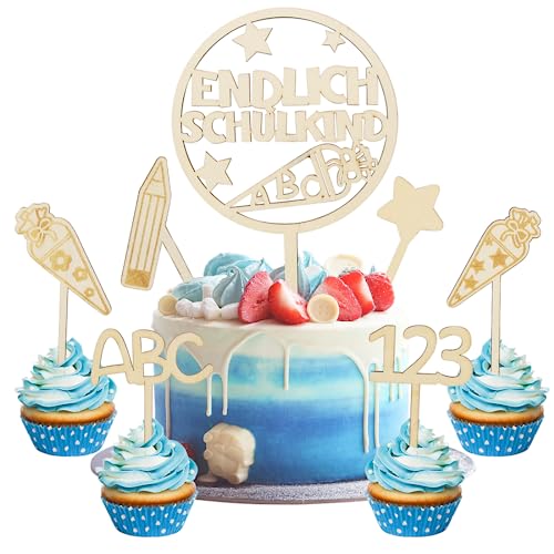7 Stk Tortendeko Einschulung Holz Cake Topper Einschulung Set Schulkind Tortendeko Schulanfang Kuchen Dekoration für Mädchen Junge Schuleinführung Party Deko 7 Stk Tortendeko Einschulung Holz Cake Topper Einschulung Set Schulkind Tortendeko Schulanfang Kuchen Dekoration für Mädchen Junge Schuleinführung Party Deko von O-Kinee