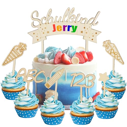 7 Stk Cake Topper Schulkind Holz, Tortendeko Einschulung, Schulanfang Cupcake Toppers, ABC 123 Kuchendeko, Schulkind Torten Topper für Mädchen Junge Schuleinführung Party Deko 7 Stk Cake Topper Schulkind Holz, Tortendeko Einschulung, Schulanfang Cupcake Toppers, ABC 123 Kuchendeko, Schulkind Torten Topper für Mädchen Junge Schuleinführung Party Deko von O-Kinee