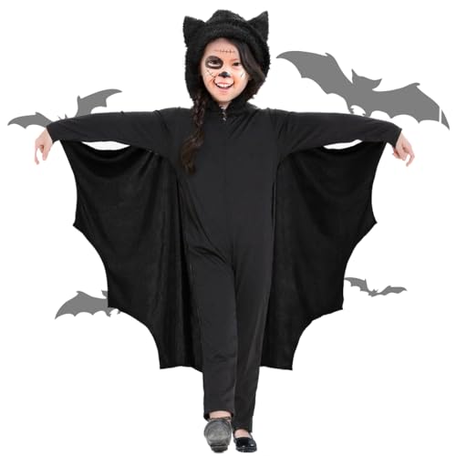 Fledermaus Kostüm Kinder, Fledermauskostüm Vampir Kinder, Fledermausflügel Vampir, Fledermaus umhang Outfit Kinderkostüm für Mädchen Junge Halloween, Fasching, Karneval von O-Kinee