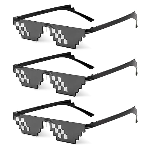 O-Kinee 3 Pack Pixel Mosaik Brille，MLG Brille Pixelbrille Sonnenbrille Pixel Brille Lustig Spielzeug Mosaik Sunglasses Ideal für Partys und Fotoshootings Karneval Fasching Party Cosplay Kostüm von O-Kinee