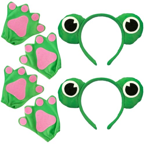 6PC Frosch Haarreifen Set, Crazy Frog Headband, Froschkönig Handschuhe, Fasching kopfbedeckung mit Froschaugen, Kostüm Accessoire für Karneval Fasching Damen Herren Kinder von O-Kinee