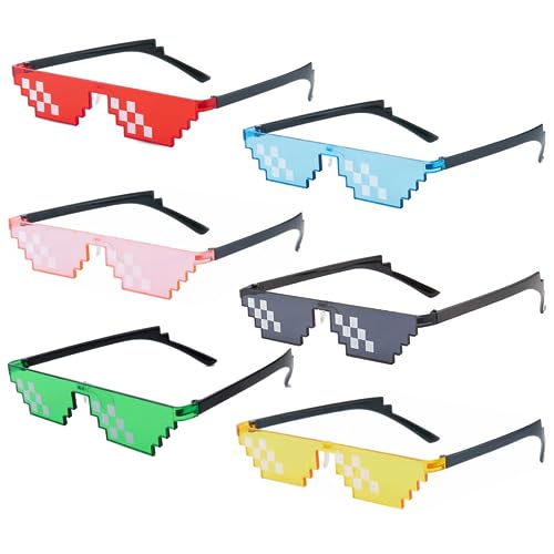 O-Kinee 6 Pack Pixel Mosaik Brille Bunt，MLG Brille Pixelbrille Sonnenbrille Pixel Brille Lustig Spielzeug Mosaik Sunglasses Ideal für Partys und Fotoshootings von O-Kinee