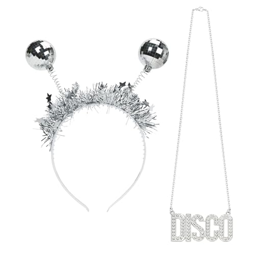 O-Kinee Silberner Discokugel Haarreif mit Halskette, Disco Accessoires für 70er/80er Jahre Mottopartys O-Kinee Silberner Discokugel Haarreif mit Halskette, Disco Accessoires für 70er/80er Jahre Mottopartys von O-Kinee