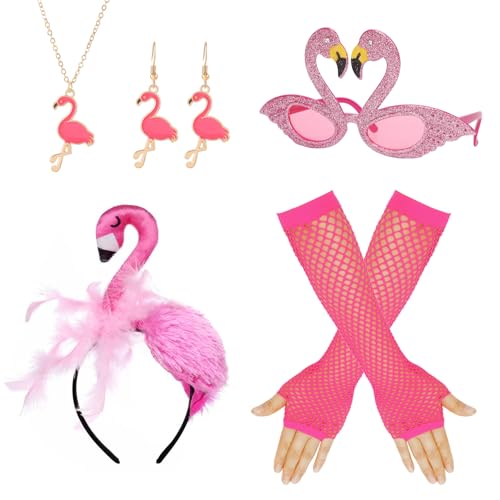O-Kinee Flamingo Kostüm Damen,Haarreif Flamingo,Flamingo Deko,Hawaii Outfit Damen Haarschmuck,Lustige Brille Handschuhe Halskette Ohrringe,Kostüm Accessoire für Mottoparty Karneval Fasching O-Kinee Flamingo Kostüm Damen,Haarreif Flamingo,Flamingo Deko,Hawaii Outfit Damen Haarschmuck,Lustige Brille Handschuhe Halskette Ohrringe,Kostüm Accessoire für Mottoparty Karneval Fasching von O-Kinee