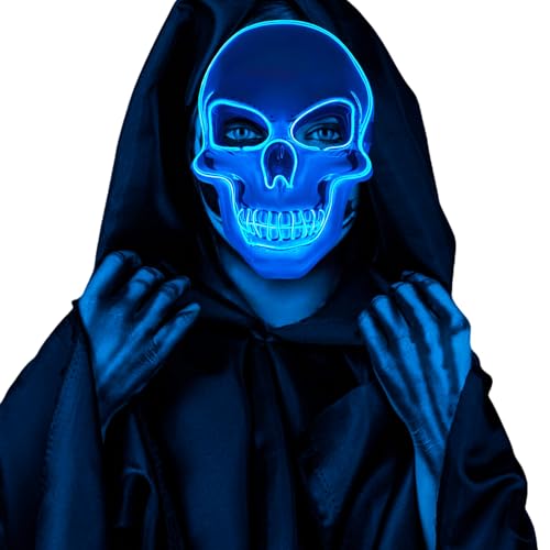 O-Kinee Halloween Maske Leuchtend,LED Grusel Ghostface Masken 3 Modes,Leucht Skelett Mask für Karneval,Gruselige,Masken für Feste Partys Kostümspiele Cosplays von O-Kinee