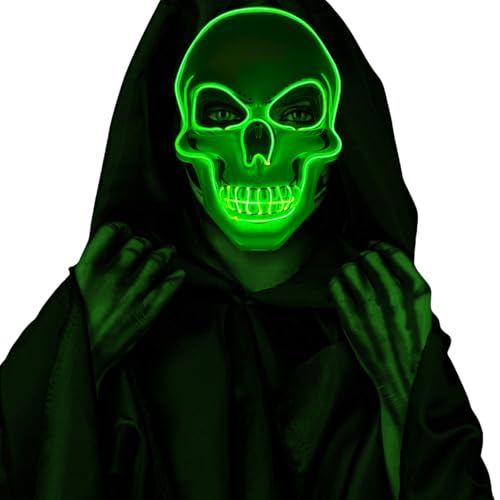 O-Kinee Halloween Maske Leuchtend 3 Modes,LED Grusel Masken,Leucht Skelett Mask für Karneval,Gruselige,Masken für Feste Partys Kostümspiele Cosplays von O-Kinee