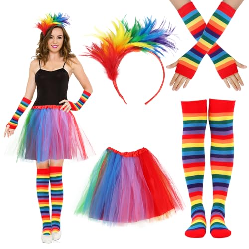 O-Kinee Damen Regenbogen Kostüm mit Tüllrock, Kniestrümpfen, Handschuhen und Haarreif für Karneval, Halloween, Fasching & Mottopartys O-Kinee Damen Regenbogen Kostüm mit Tüllrock, Kniestrümpfen, Handschuhen und Haarreif für Karneval, Halloween, Fasching & Mottopartys von O-Kinee