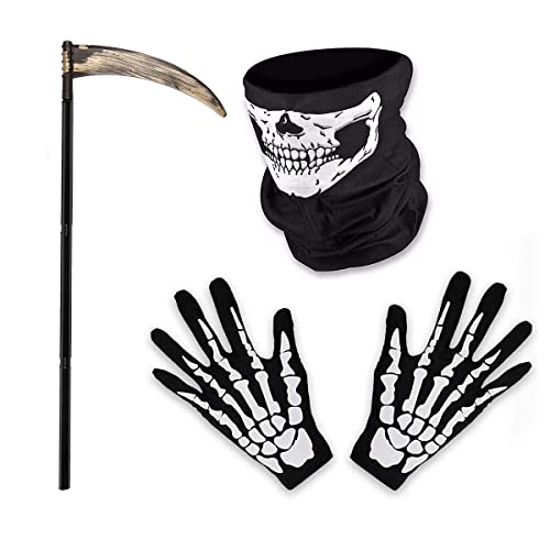 O-Kinee Sensenmann Zubehör mit 95cm Sensenmann Sense und Gruseligen Skeletthandschuhen,Schädelmaske,Maske Skelett Handschuhe,Halloween Sichel Waffe Requisite Kostüm für Cosplay, Mottoparty, Karneval O-Kinee Sensenmann Zubehör mit 95cm Sensenmann Sense und Gruseligen Skeletthandschuhen,Schädelmaske,Maske Skelett Handschuhe,Halloween Sichel Waffe Requisite Kostüm für Cosplay, Mottoparty, Karneval von O-Kinee