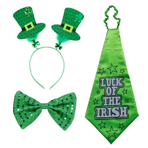 O-Kinee St Patrick Day Kostüm Zubehör Set,St.Patrick's Day Party Supplies 3 Stück,Fliege und Krawatten,Karneval Mottoparty Dekoration Dress up für Dame Girl Festival Party von O-Kinee