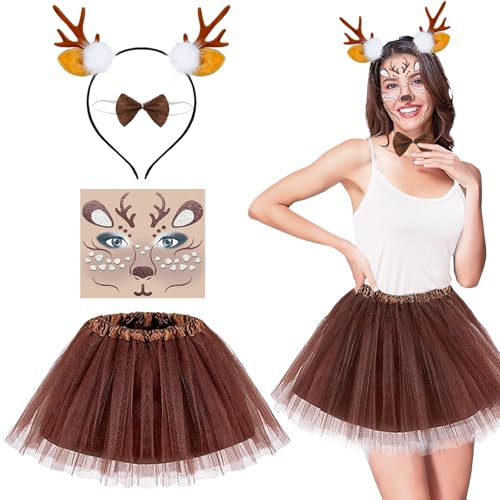 O'meFun Reh Kostüm Damen, Karneval Kostüm Damen Kinder, Rentier Kostüm Tüllrock Fliege Reh Haarreif und Reh Tattoo Gesicht, Kostüm Damen Reh für Fasching Karnevals Party Cosplay Halloween O'meFun Reh Kostüm Damen, Karneval Kostüm Damen Kinder, Rentier Kostüm Tüllrock Fliege Reh Haarreif und Reh Tattoo Gesicht, Kostüm Damen Reh für Fasching Karnevals Party Cosplay Halloween von O'meFun