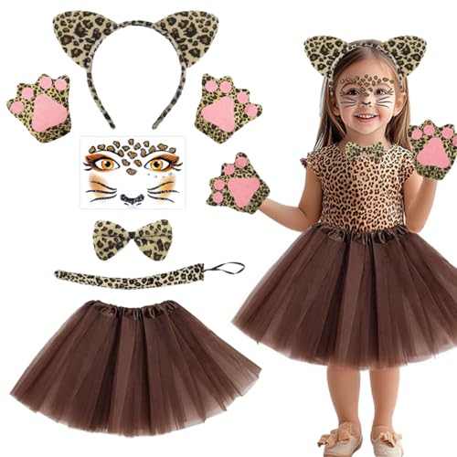 O'meFun Leoparden Kostüm Kinder, 6-Teiliges Karneval Kostüm Kinder 6 Pcs, Leoparden Ohren Haarreif Schwanz Fliege Handschuhe Tutu Rock Leopard Gesichtstattoo für Fasching Karneval Party Cosplay O'meFun Leoparden Kostüm Kinder, 6-Teiliges Karneval Kostüm Kinder 6 Pcs, Leoparden Ohren Haarreif Schwanz Fliege Handschuhe Tutu Rock Leopard Gesichtstattoo für Fasching Karneval Party Cosplay von O'meFun
