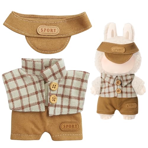 O³ Puppenkleidung für 17cm Puppe - Passend für Labubu - Kleidung Set mit Outfit und Zubehör - Feschenk für Kinder und Puppenmamas (Braun) von O³