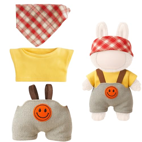 O³ Puppenkleidung für 17cm Puppe - Passend für Labubu - Kleidung Set mit Outfit und Zubehör - Geschenk für Kinder und Puppenmamas (Gelb) von O³