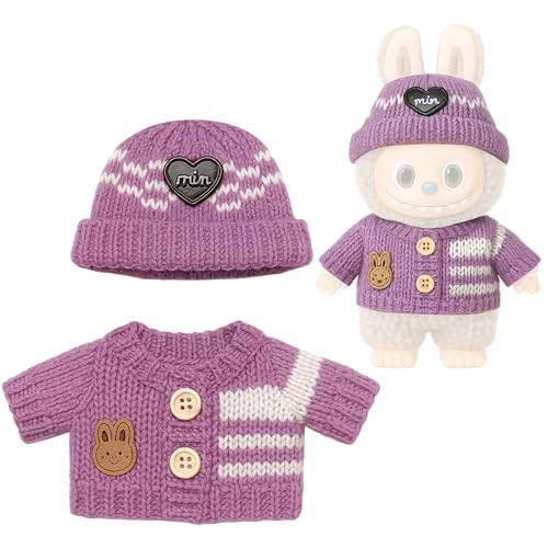 O³ Puppenkleidung für 17cm Puppe - Passend für Labubu - Kleidung Set mit Outfit und Zubehör - Geschenk für Kinder und Puppenmamas (Purple) von O³