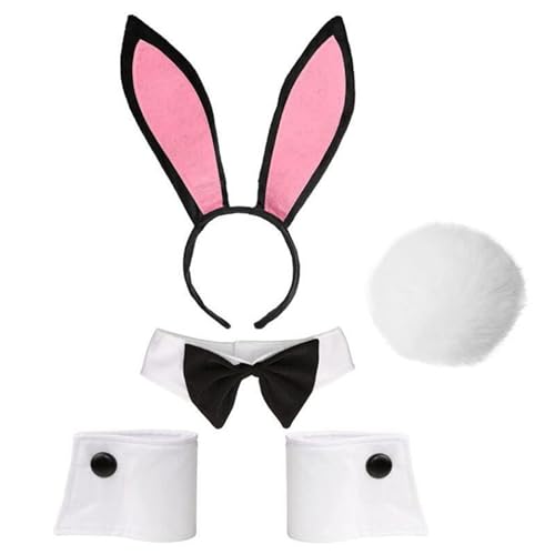 OAJABBGE Animal Hair Hoop Set Kaninchen Kostüme Set Schwanz Bowtie Kaninchen Ohren Stirnbänder Set Kaninchen Kopfbedeckung Kaninchen Haar Reif von OAJABBGE