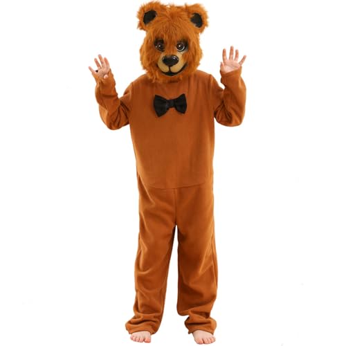OAJABBGE Cartoonbär Overall Mit Plüschkopfmaske Und Schwanz Für Kinder Halloween Carnivals Partys Cosplay Kostümzubehör von OAJABBGE