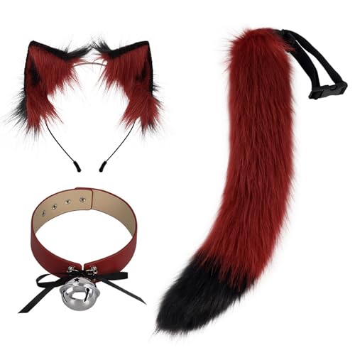 OAJABBGE Handgefertigte Plüschfüchse Katzenohren Stirnband Kunstpelze Schwanzhärke Für Halloween Cosplay Party Kostüme Accessoires Kinder Erwachsene von OAJABBGE